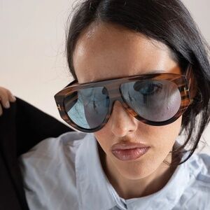 Tom Ford BRONSON Striped Brown Blue Sunglasses 60mm NWT